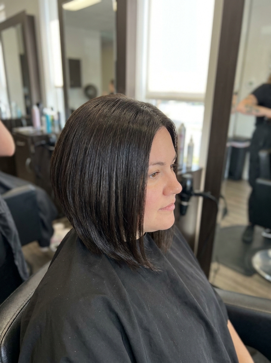 Sleek Bob mit längeren Frontpartien als Bob Frisuren für rundes Gesicht Inspiration 2026